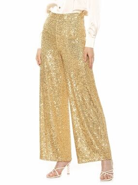 New Alexia Admor Lilly Wide Leg Mid-Rise Sequin Pant XS